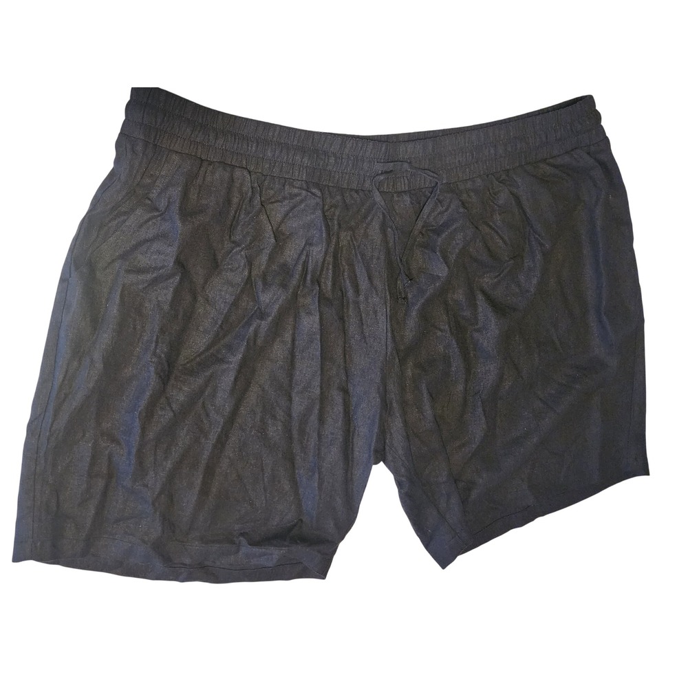WEINTEE Black Linen Rayon Blend Drawstring Shorts Womens 3X Relaxed Lightweight
